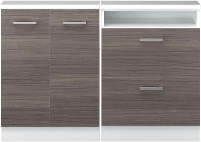 Mobile cucina sottotetto R-Line, Grigio prezioso/bianco, 120 cm Set di 2