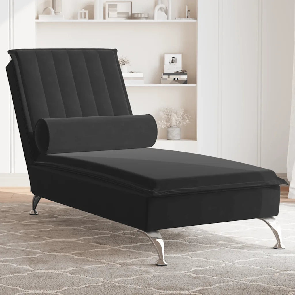 Chaise Longue Massaggi con Cuscino a Rullo Nero in Velluto CFW1694989