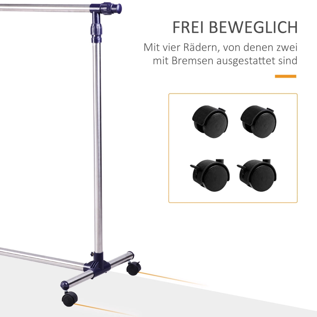 APPENDIABITI da terra regolabile 86-160 cm acciaio inox argento con ruote