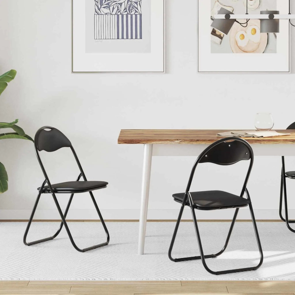 Sedia pieghevole 2 pz | Sedie da cucina Nero 48 x 43,5 x 81 cm Pelle Sintetica