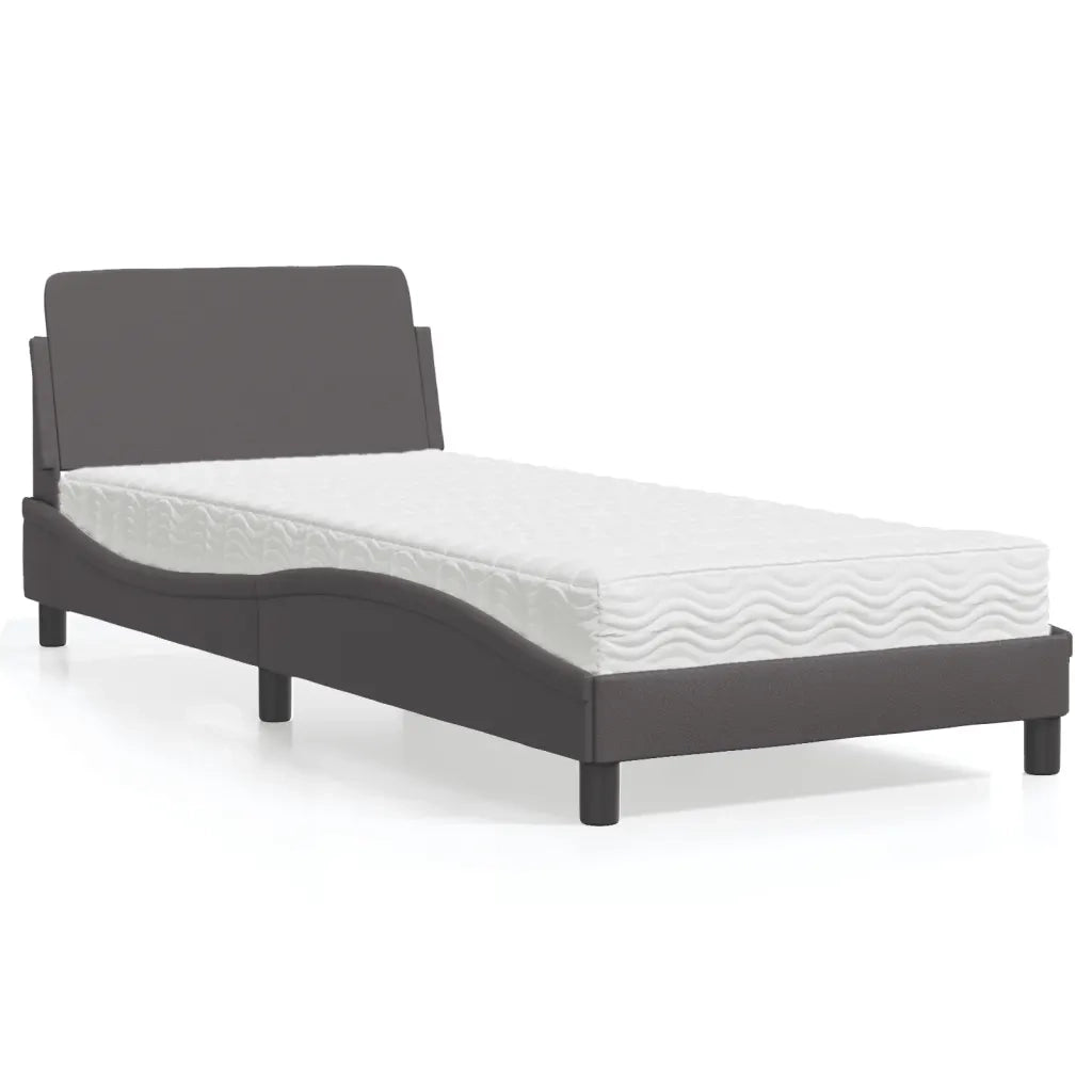 Letto con Materasso-Struttura Letto con Materasso Dover Grigio 90x190 cm in Similpelle