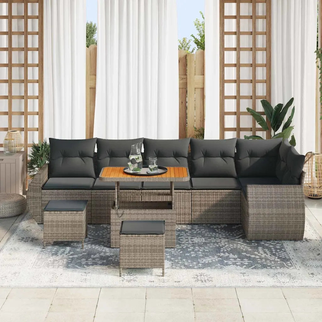 Set Divano da Giardino 9 pcs Grigio Rattan in Polipropilene 3363848