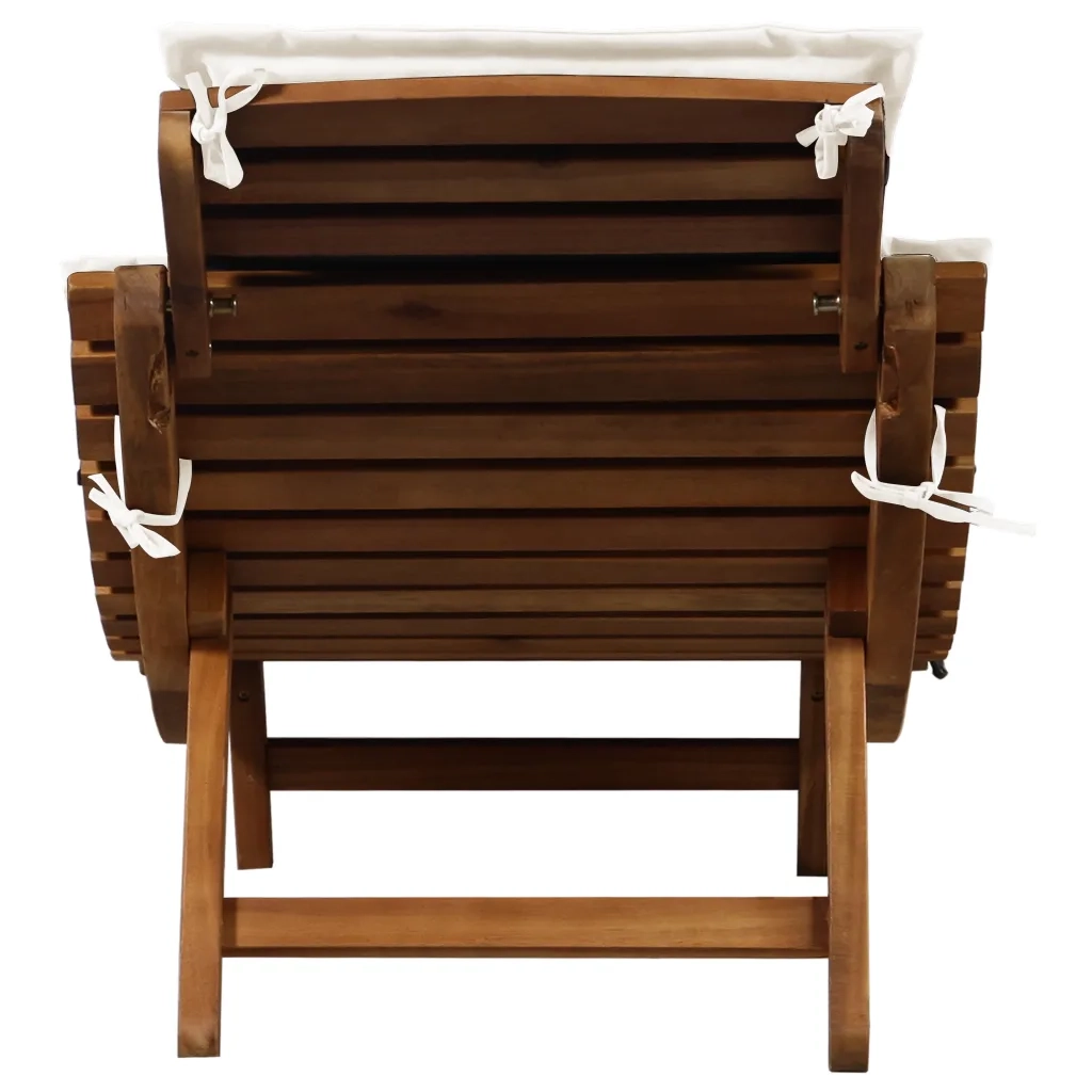 Lettino Prendisole | Sdraio da giardino | Lettino da sole con Cuscino in Legno Massello d'Acacia Crema