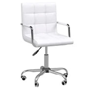 Sedia da Ufficio in pelle PU Bianca con 5 Ruote Girevoli, Imbottitura e Altezza Regolabile, 52.5x54x84-99cm