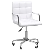 Sedia da Ufficio in pelle PU Bianca con 5 Ruote Girevoli, Imbottitura e Altezza Regolabile, 52.5x54x84-99cm