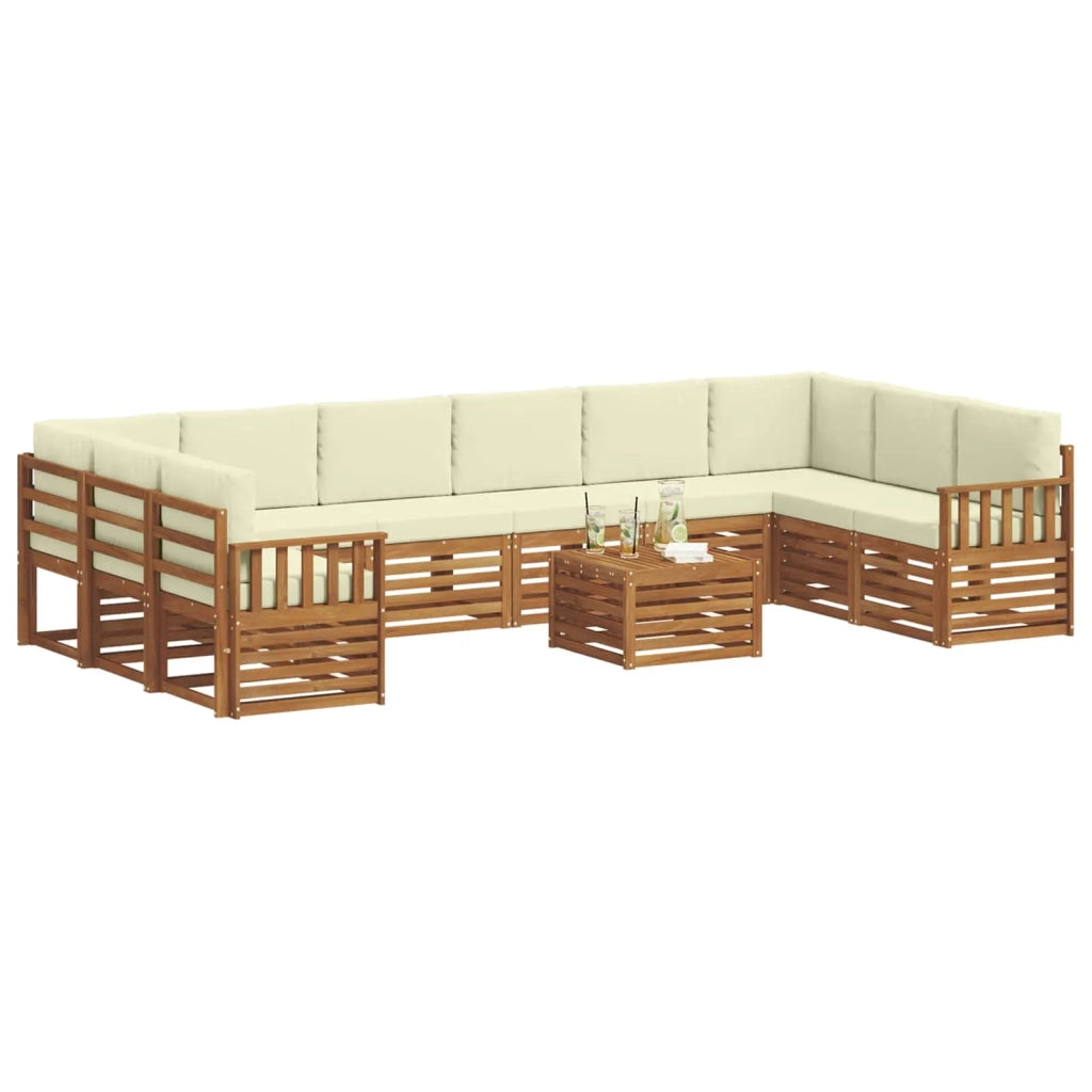 Set di divani da esterno 11 pz Naturale e Crema 3375590