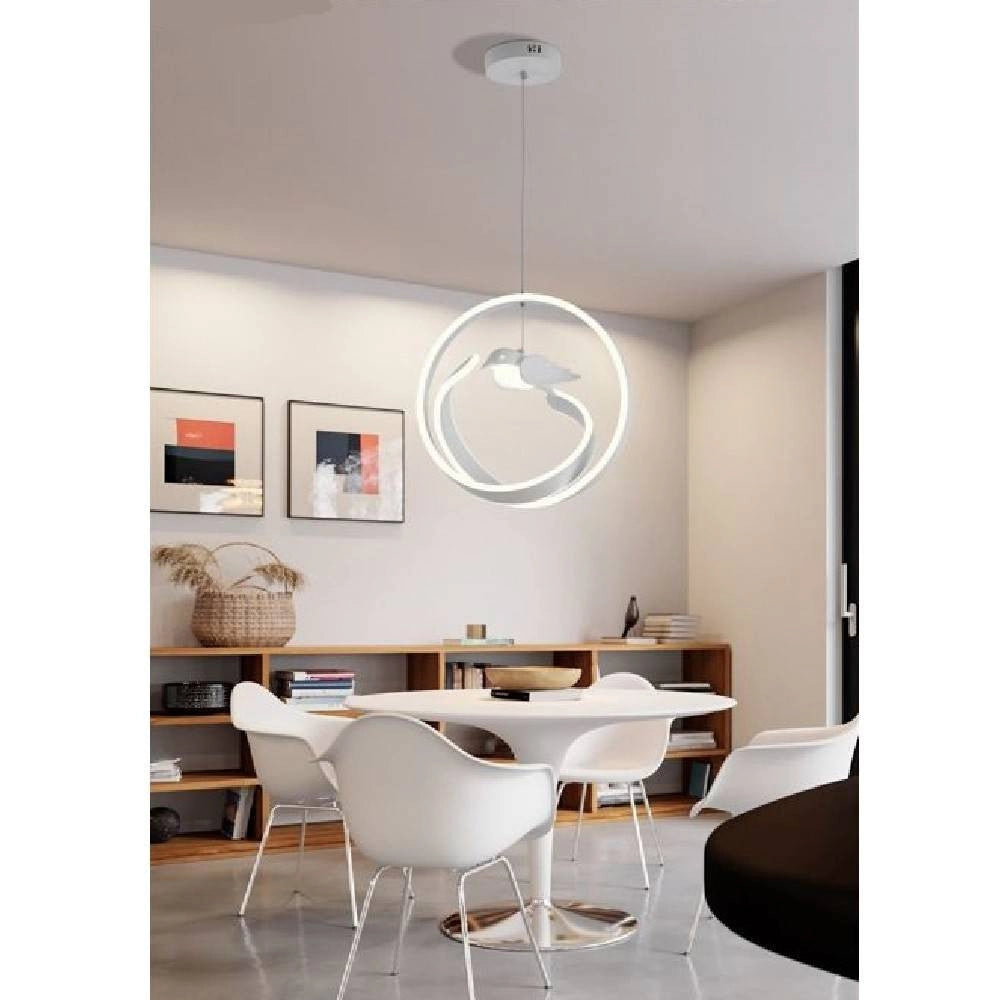Trade Shop - Lampadario 53w Led Moderno Bianco A Sospensione Con Uccello Luce Naturale A51-bn -