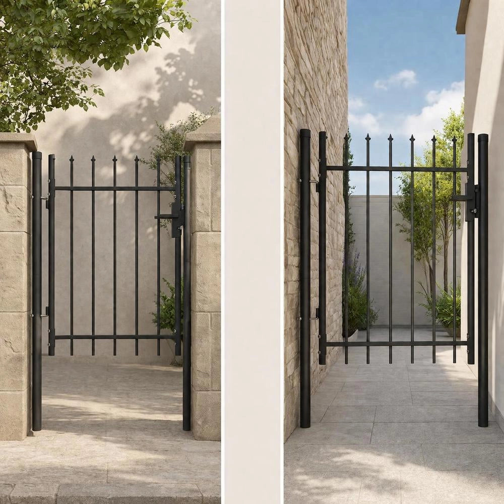 Single-leaf Fence Gate With Spearheads, Steel, 1 X 1.2 M, Black