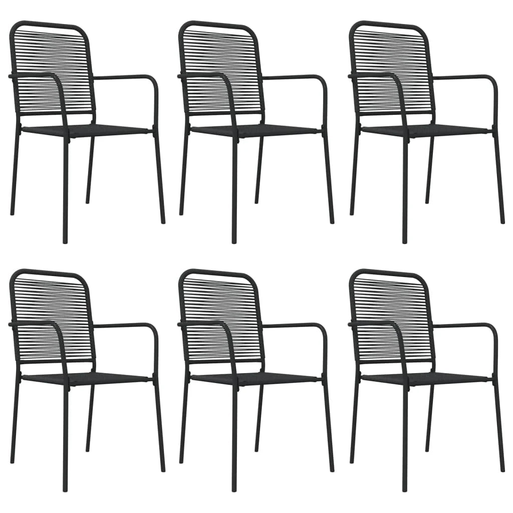 Set da pranzo da esterno da 7 pezzi mobili da giardino in corda di cotone nero e acciaio 02_0014368