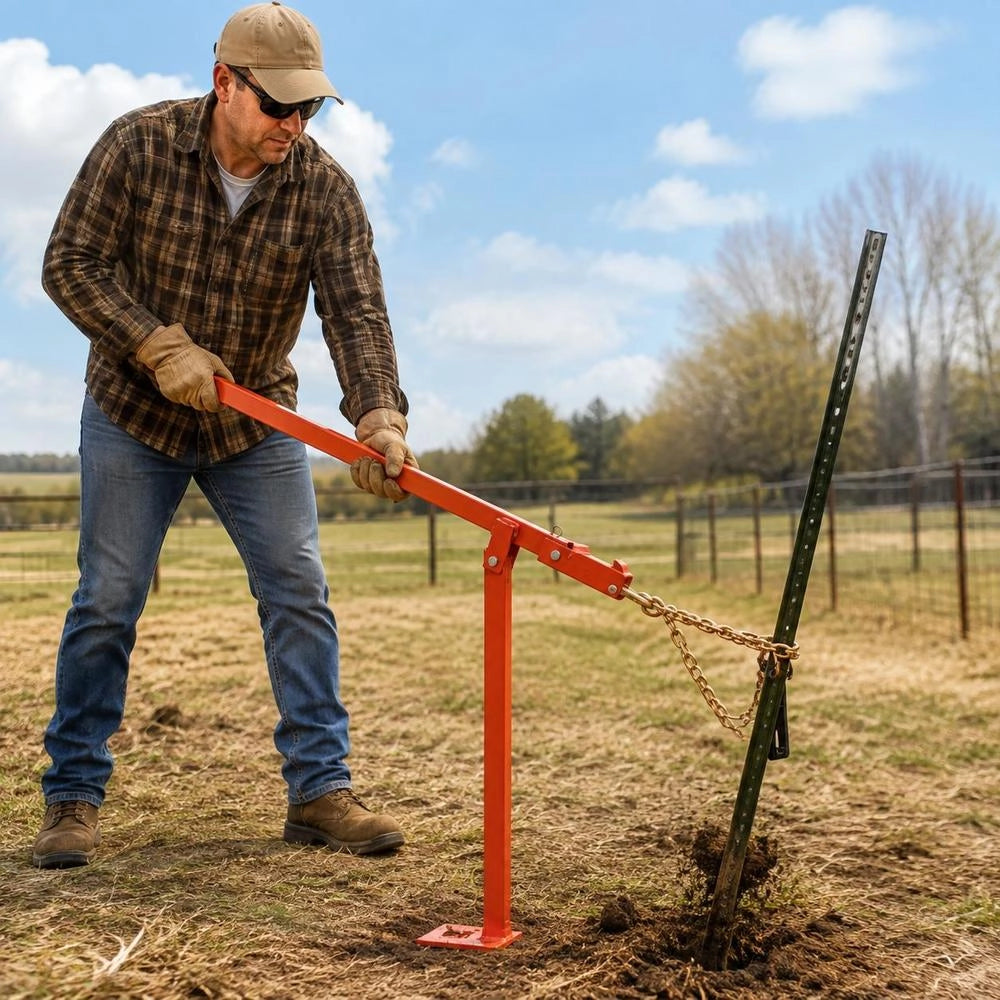 36 In T Post Puller, Heavy Duty Fence Post Pullers With Puller Plate & 47 In Lifting Chain, Labor-Saving T-Post Remover Tool For Round Fence Posts, Sign Posts & Tree Stumps