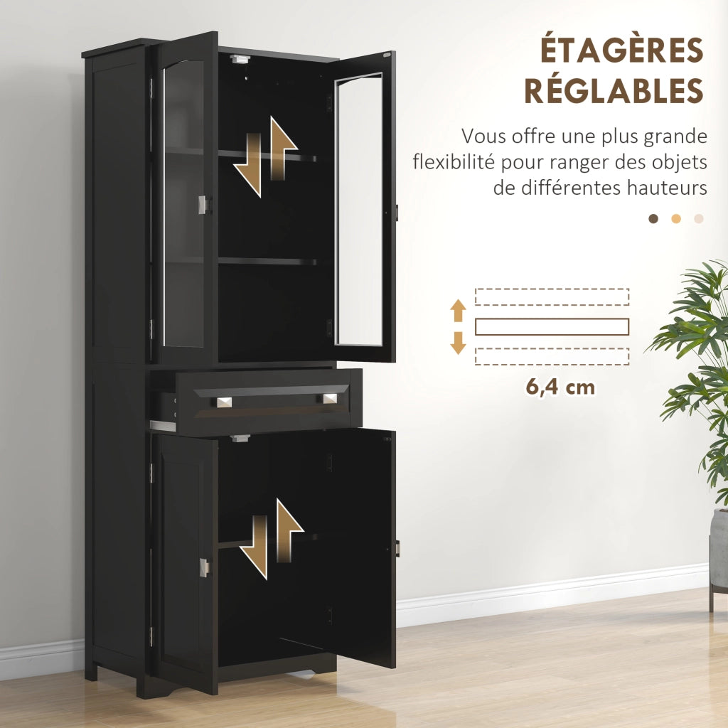 Armadio da Cucina 4 Ante con 2 Ante Vetrate e Cassetto ¨C Zephmum ¨C Nero 160x60x40 cm