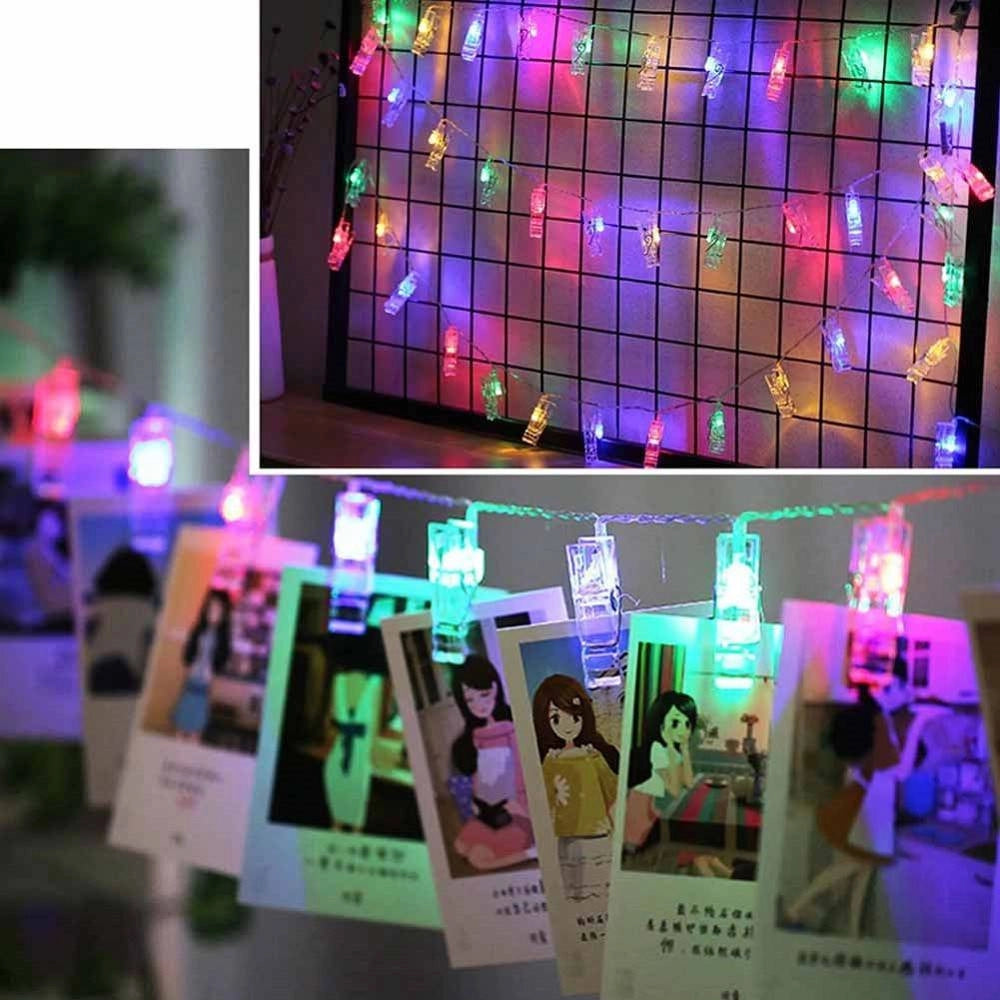 Trade Shop - Catena Luminosa 16 Mollette Led Ghirlanda Stringa Clip Appendere Foto Multicolor -
