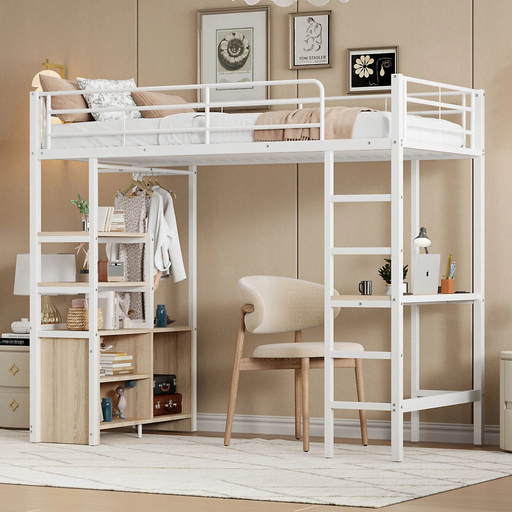 Letto a castello con scrivania e scaffali - Xylo - 90x200 - Bianco