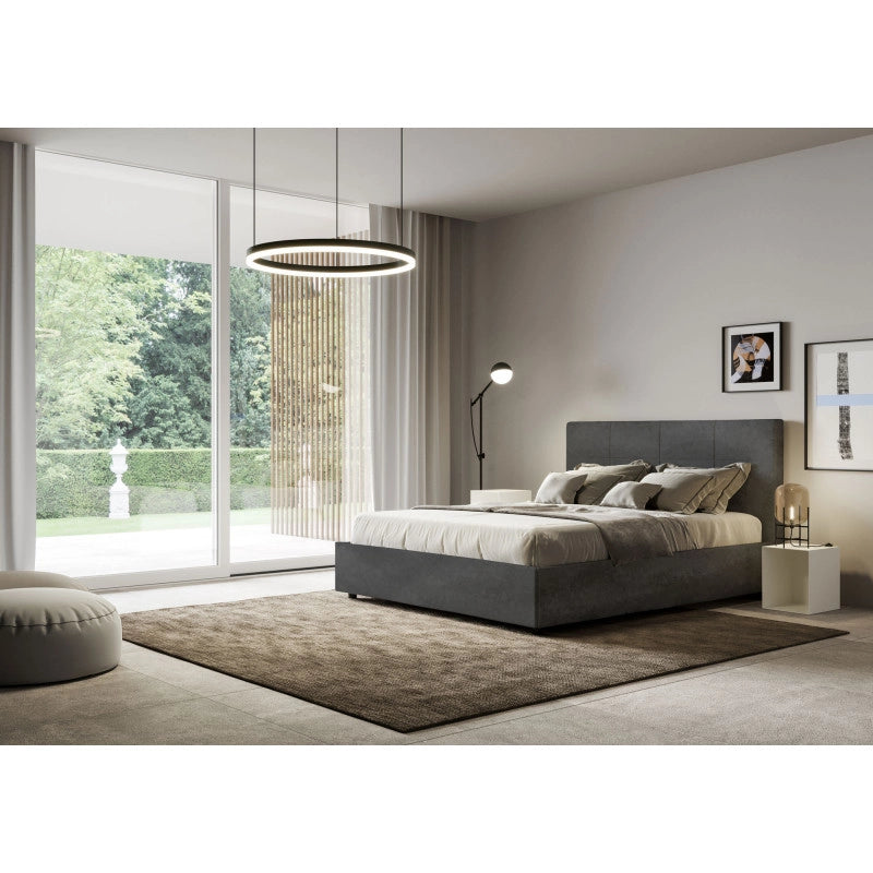 Letto imbottito Piazza e mezzo 130x200 cm Mika - Con rete,Microfibra,Grigio