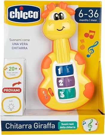 Chicco Chitarra Giraffa, Baby Senses, Bilingue, Primo gioco parlante musicale, Facile da Afferrare, Con 3 Tasti per impa