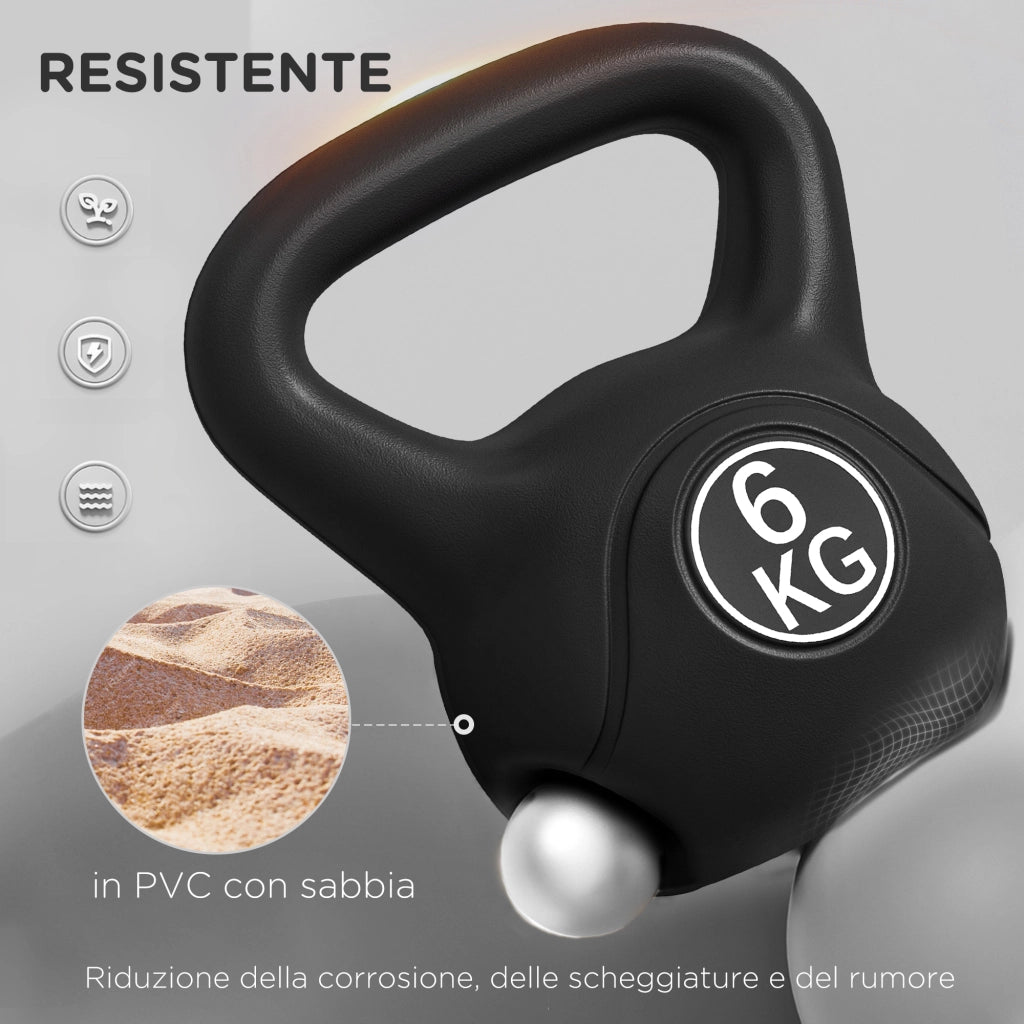 Kettlebell 6 kg ¨C zephmum ¨C Plastica e Sabbia con Base Piatta, 20x13x22 cm, Nero