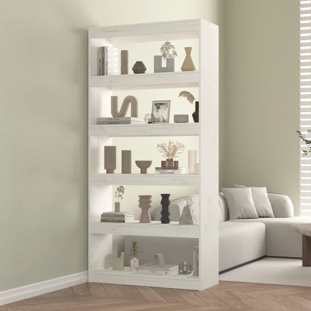 Libreria/Divisorio Bianco 80x30x167,4 cm Legno Massello di Pino 808199