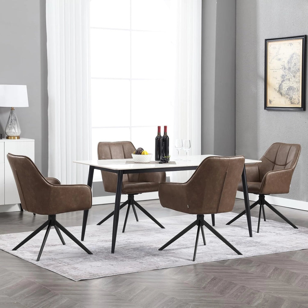 Sedia da Pranzo con Braccioli, Poltroncina con Gambe in Metallo, Sedia da Cucina con Schienale e Seduta Girevole, per Salotto, Studio, in PU Vintage, Marrone, EZS10br-1