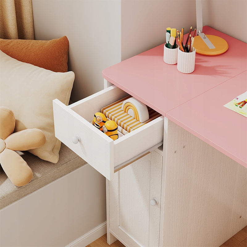 SCrivania bianca con cassetto e armadietto per bambina con piano rosa capiente