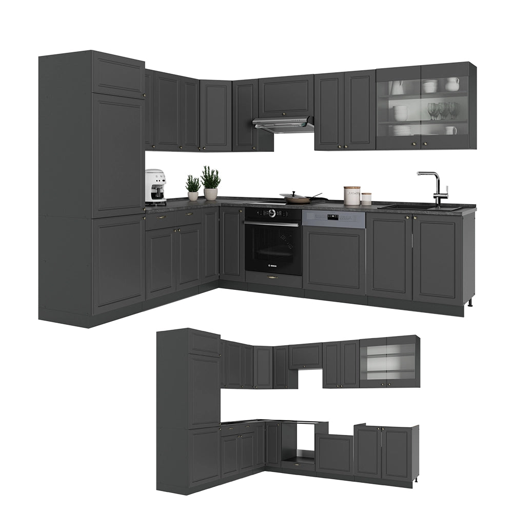 Vicco Cucina angolare completa Landhaus antrazit-oro 287 x 60 cm , PL Rovere