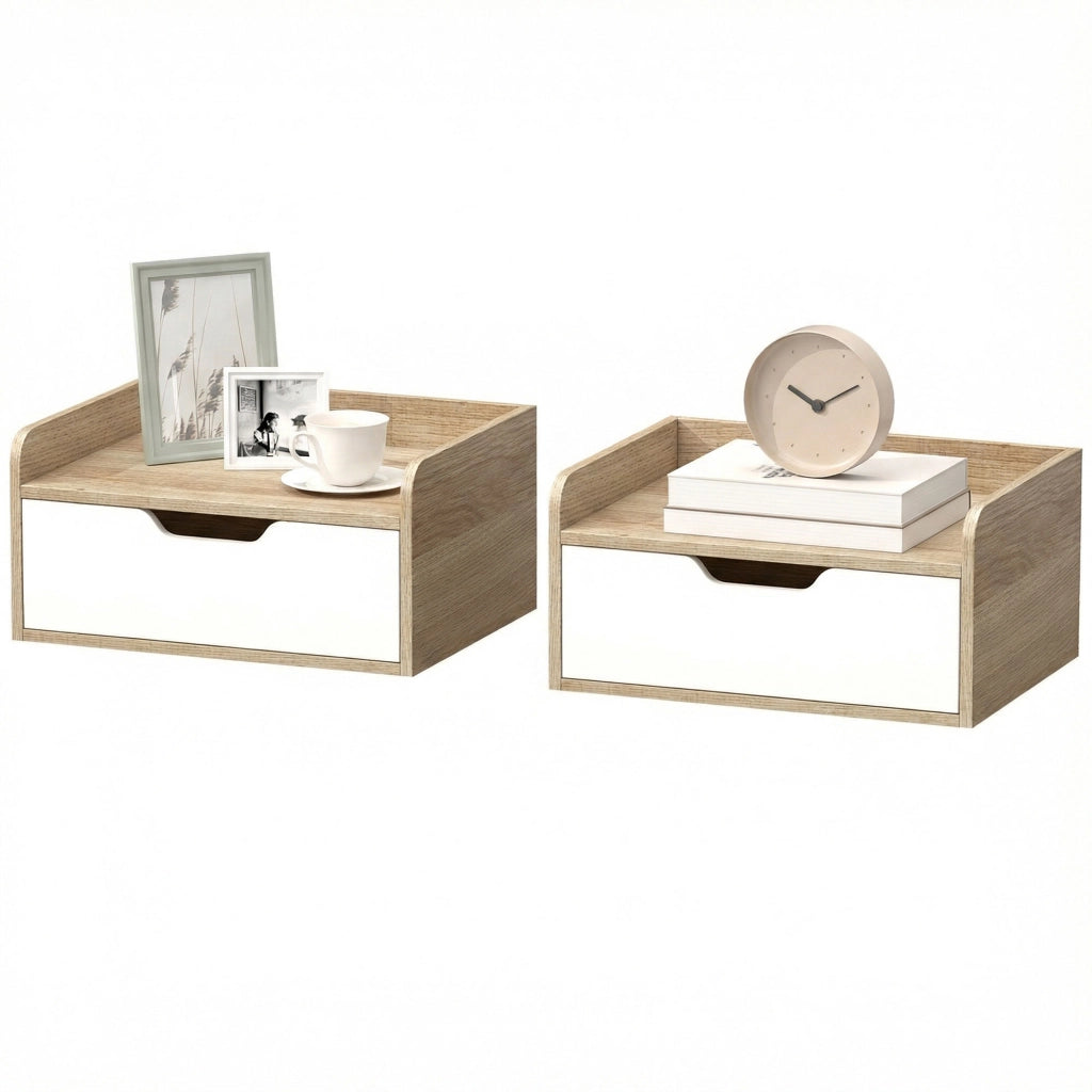 Comodino a muro con cassetto e piano rialzato ¨C zephmum ¨C 40x30x19,5 cm