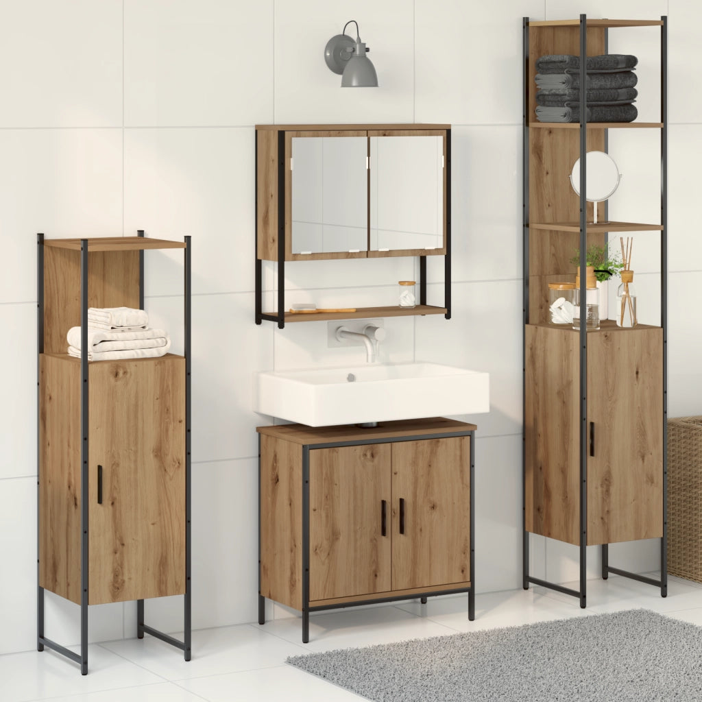Set mobili bagno 4 pezzi in rovere artigianale in legno ingegnerizzato