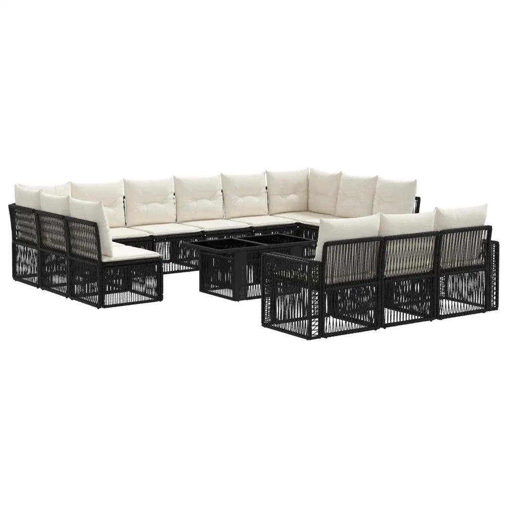 Set Divano da Giardino 14 pz Nero e Bianco Crema polyrattan 3436861