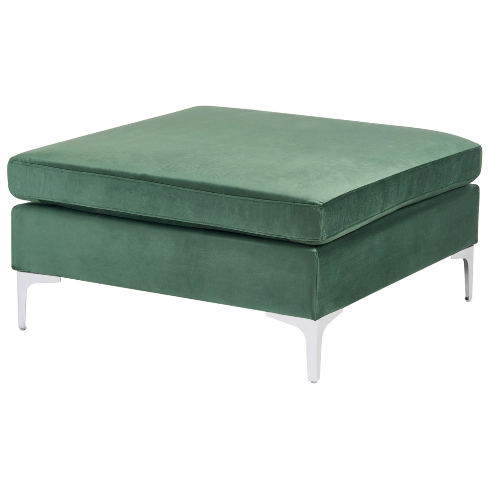 Ottomana con cuscino superiore in velluto verde ottomana Gambe in metallo argentato Stile glamour