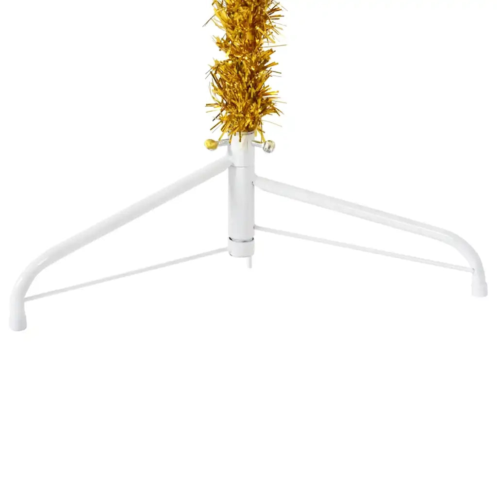 Albero Natale Artificiale Sottile a MetÃ  con Supporto Oro 210cm