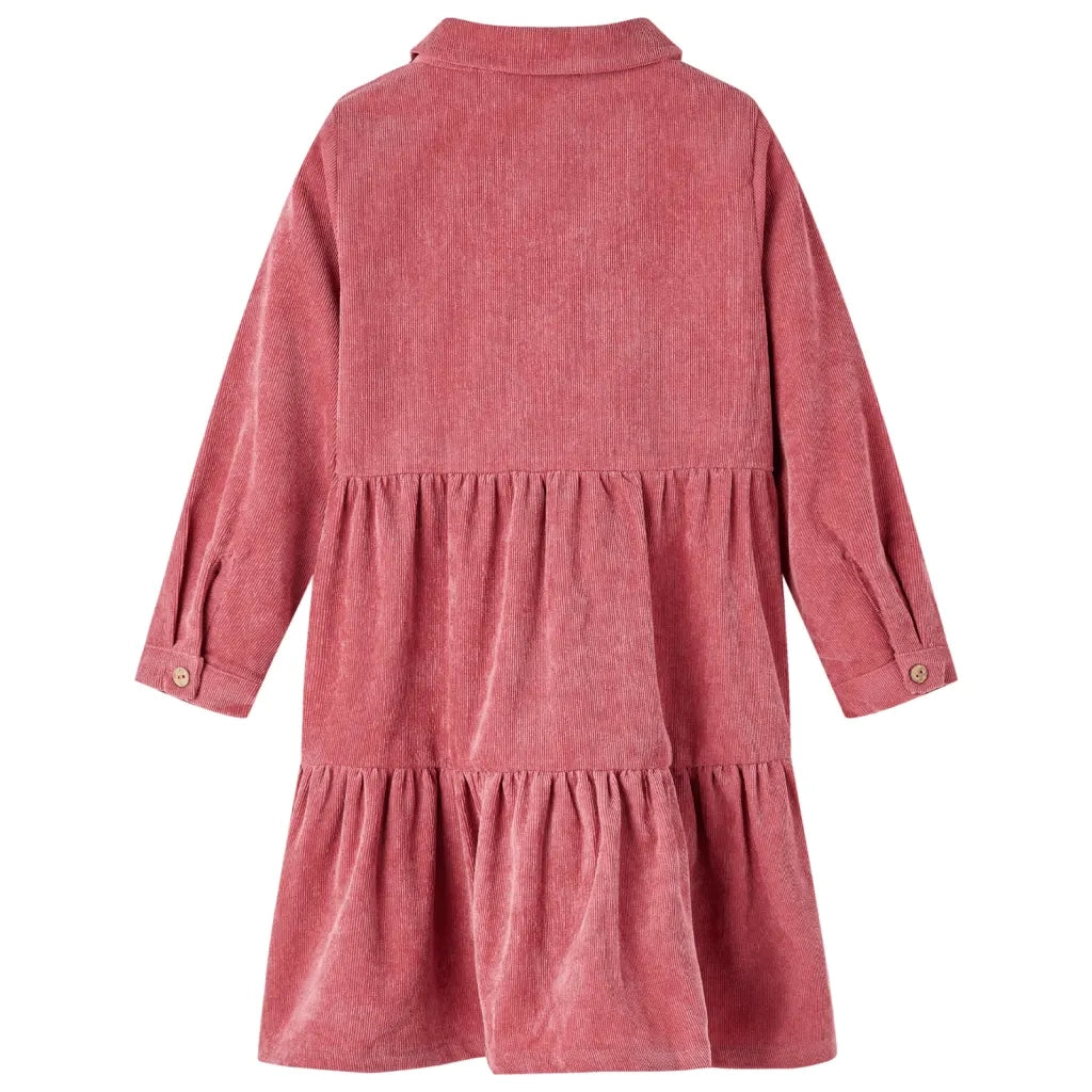 Abito da Bambina con Maniche Lunghe in Velluto a Coste Rosa Antico 128 CFW7778134