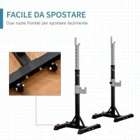 Set 2 Rack Porta Bilanciere in Acciaio, 2 Ganci con Altezza Regolabile, Capacità 150kg, 55x57x105-170cm, Nero