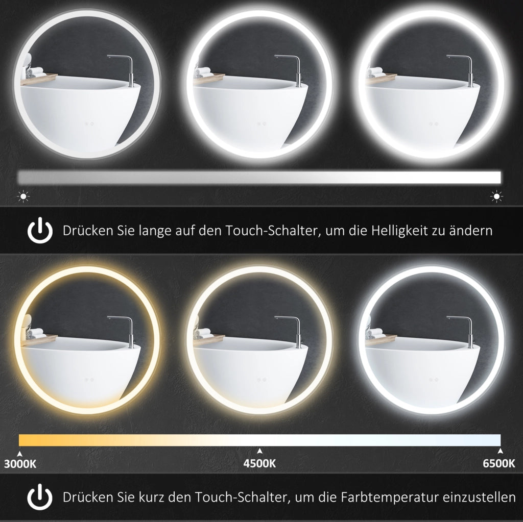 Specchio da bagno LED rotondo Ø 60 cm bianco in alluminio, touch, antiappannamento