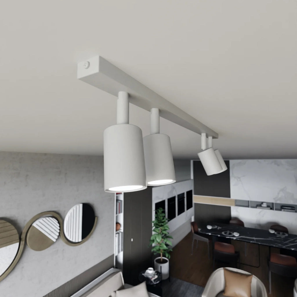 Plafoniera Moderna 4 Luci Faretti Khnum In Acciaio Bianco