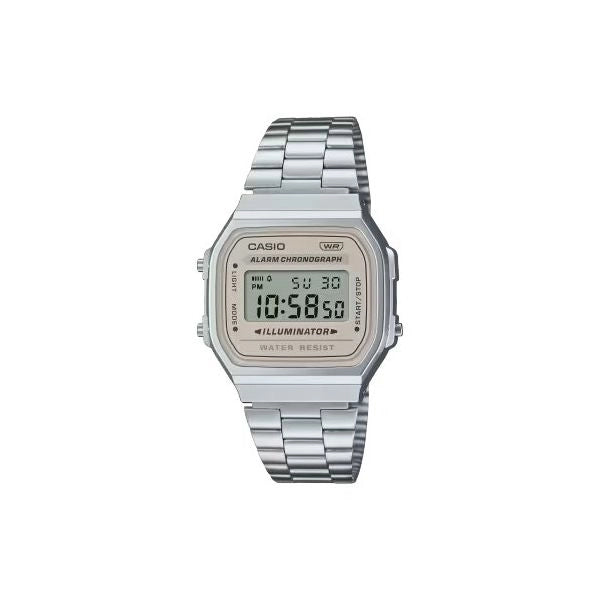 Orologio casio a168wa 8ayes vintage light beige e silver