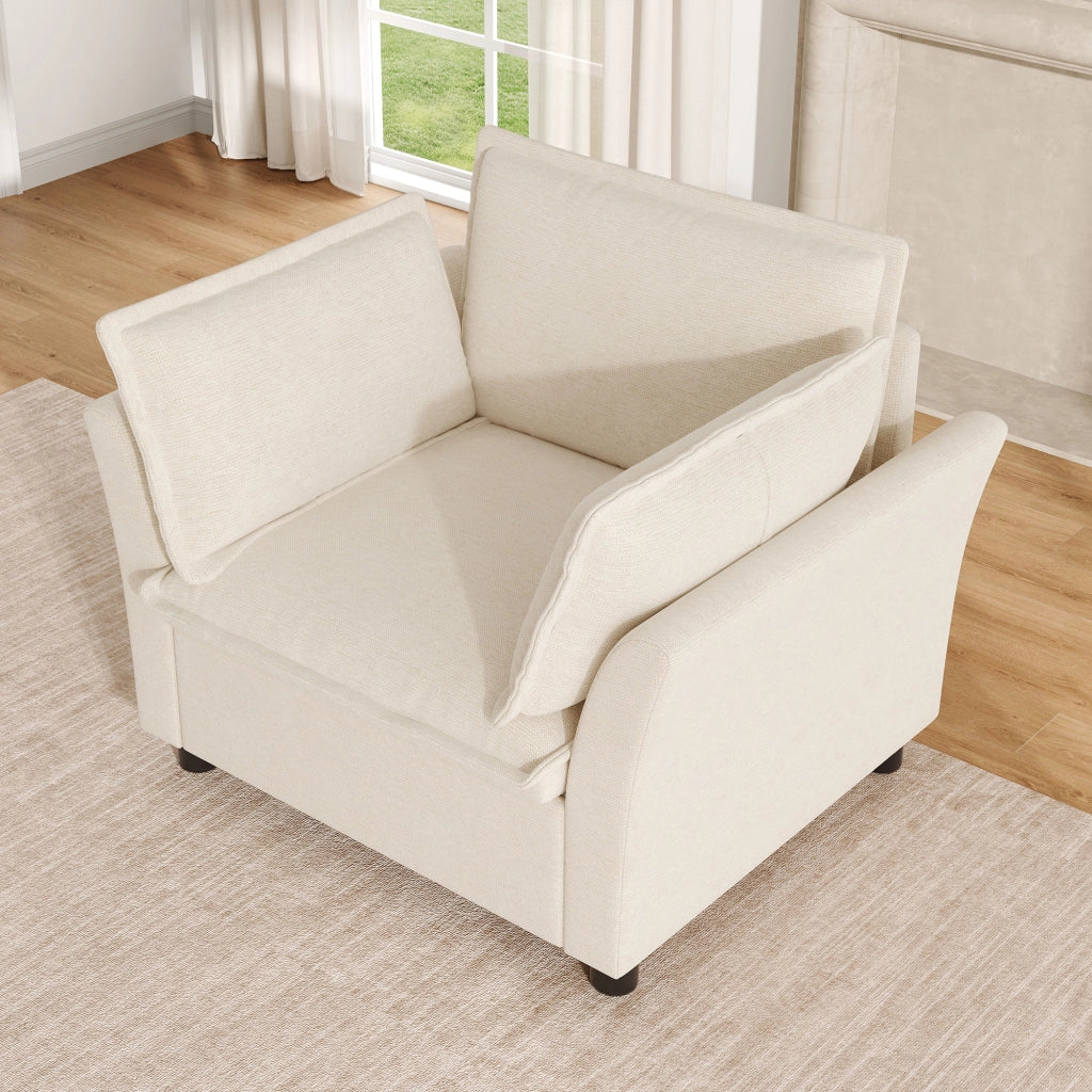 POLTRONA singola 90x81x87 cm Chenille beige con 2 cuscini