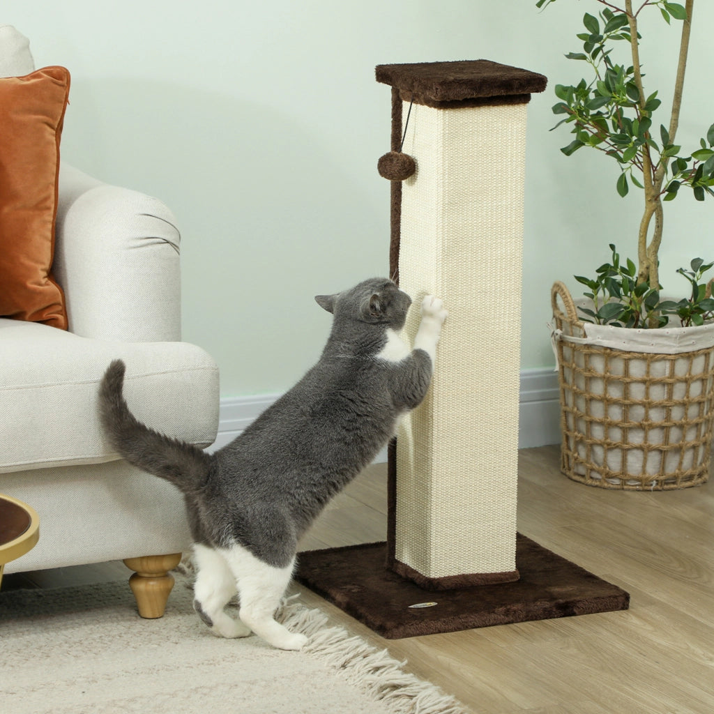 Rascador per Gatti con Sisal e Giocattolo ¨C zephmum ¨C Marrone 41x41x81 cm