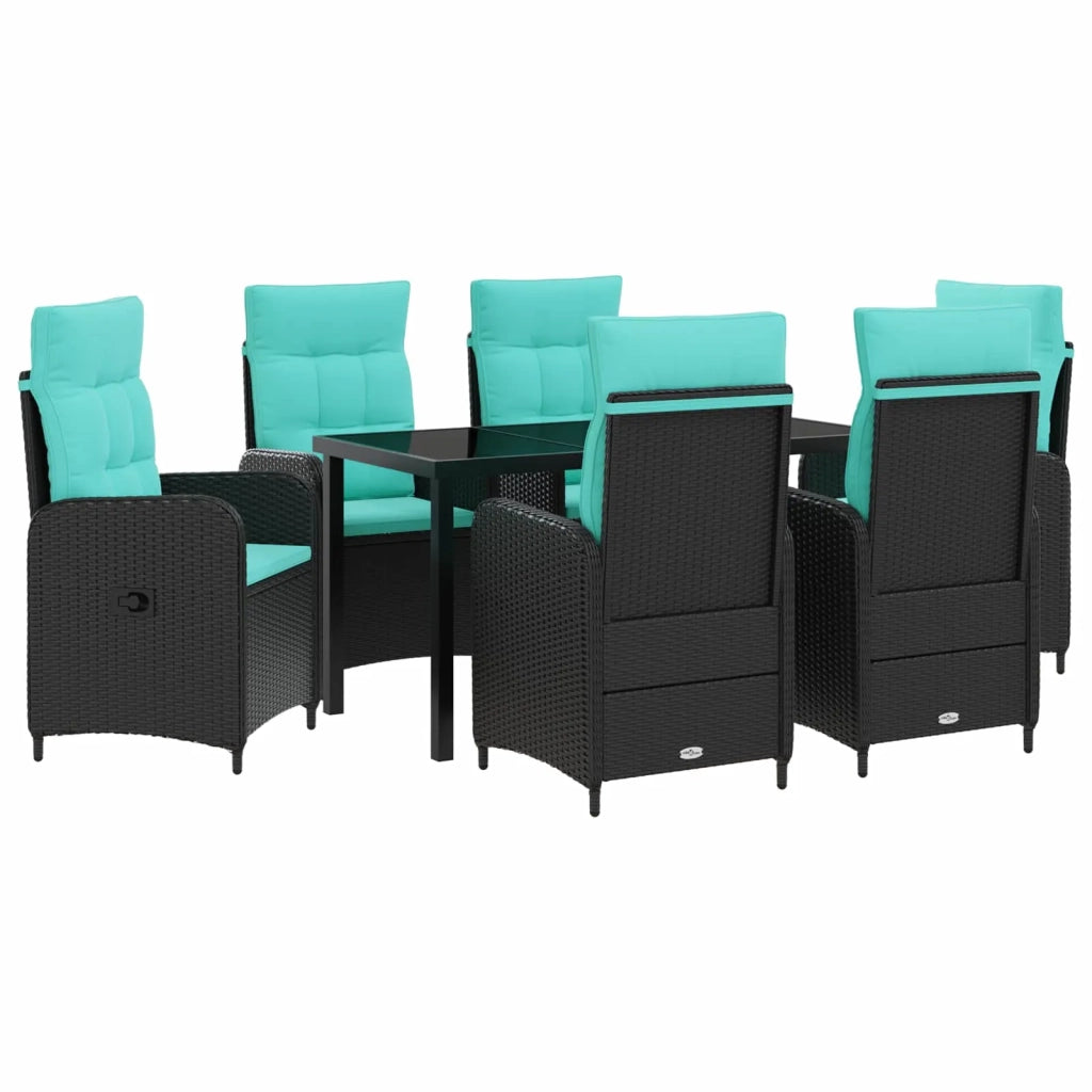 Set da pranzo per esterni 7 pz Nero e Turchese polyrattan 3422435