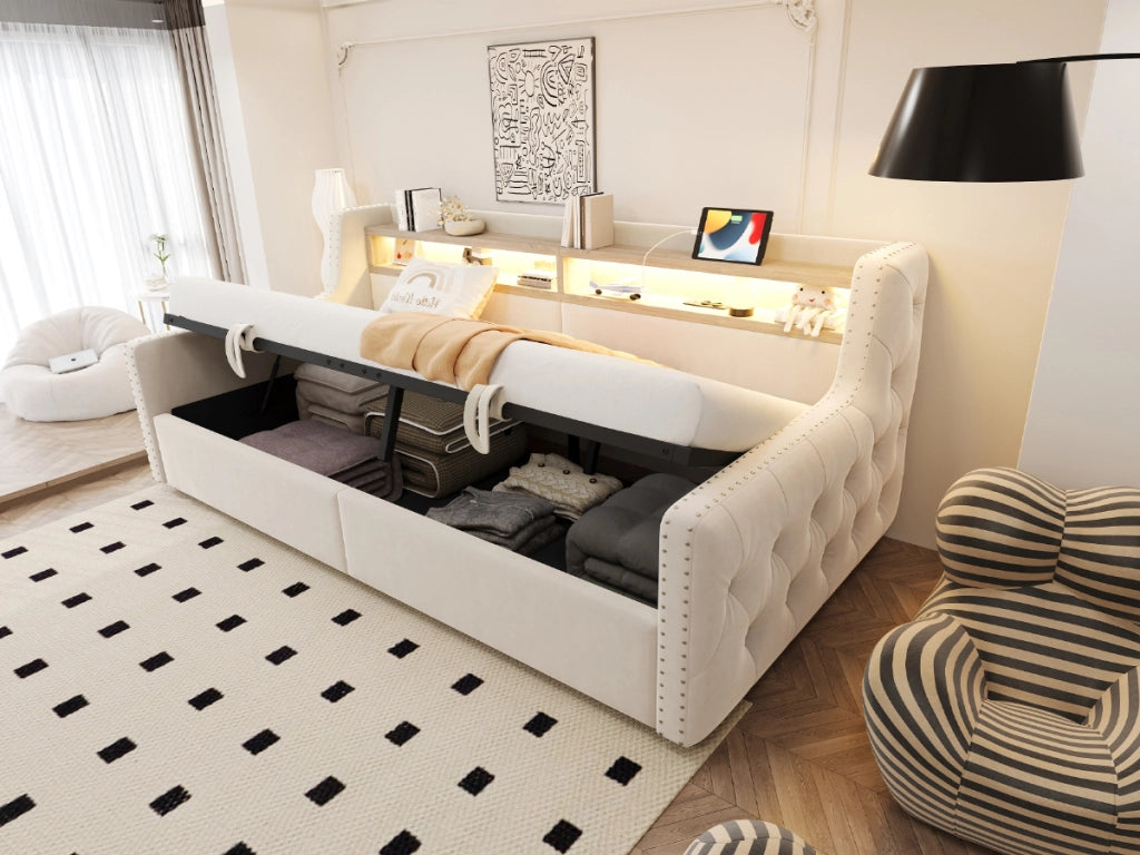 Letto divano con funzione letto e contenitore idraulico velluto 90x200 cm