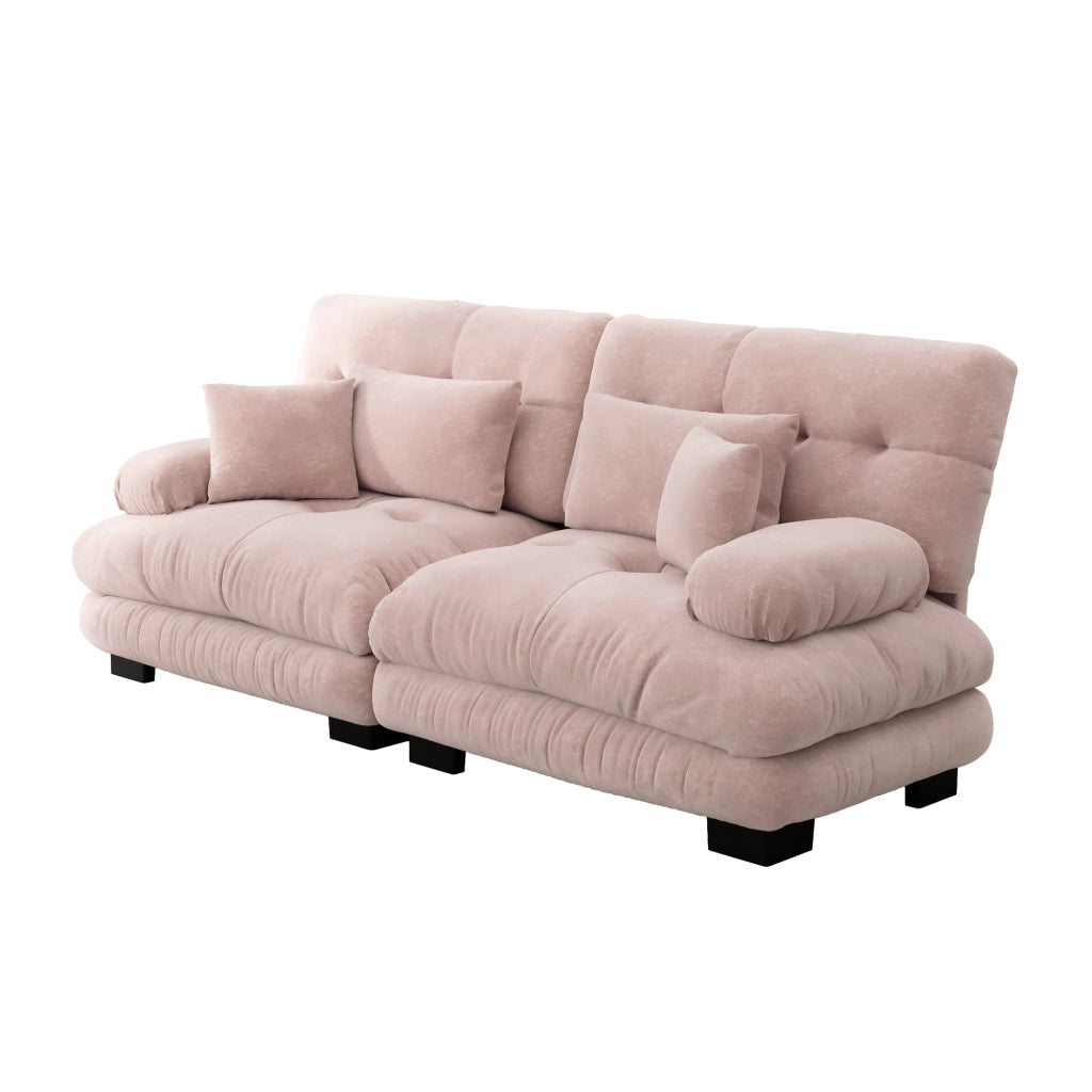 Divano Angolare Chenille ¨C MINIMAL ¨C Rosa, Cuscini, Braccioli, Massello