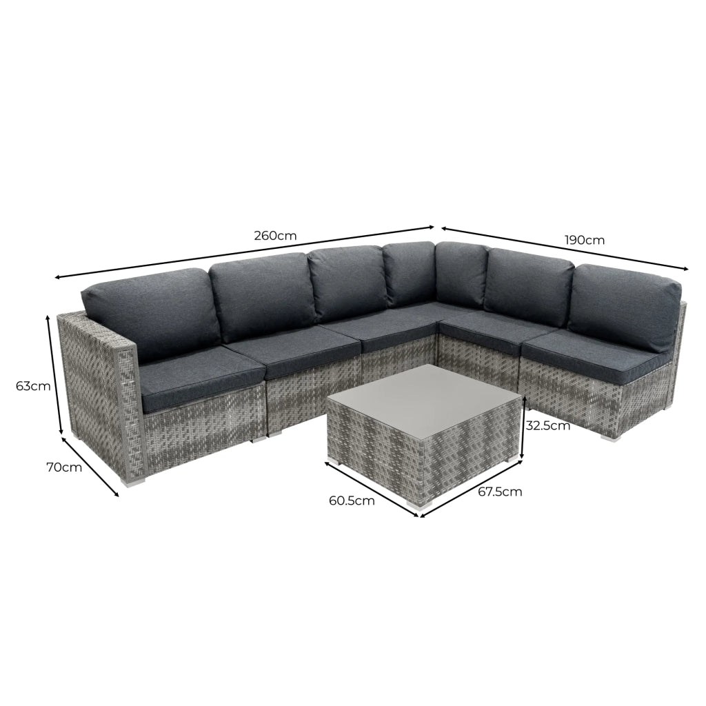 Set Divani Rattan Grigio 7 Pezzi da Giardino con Cuscini e Tavolino