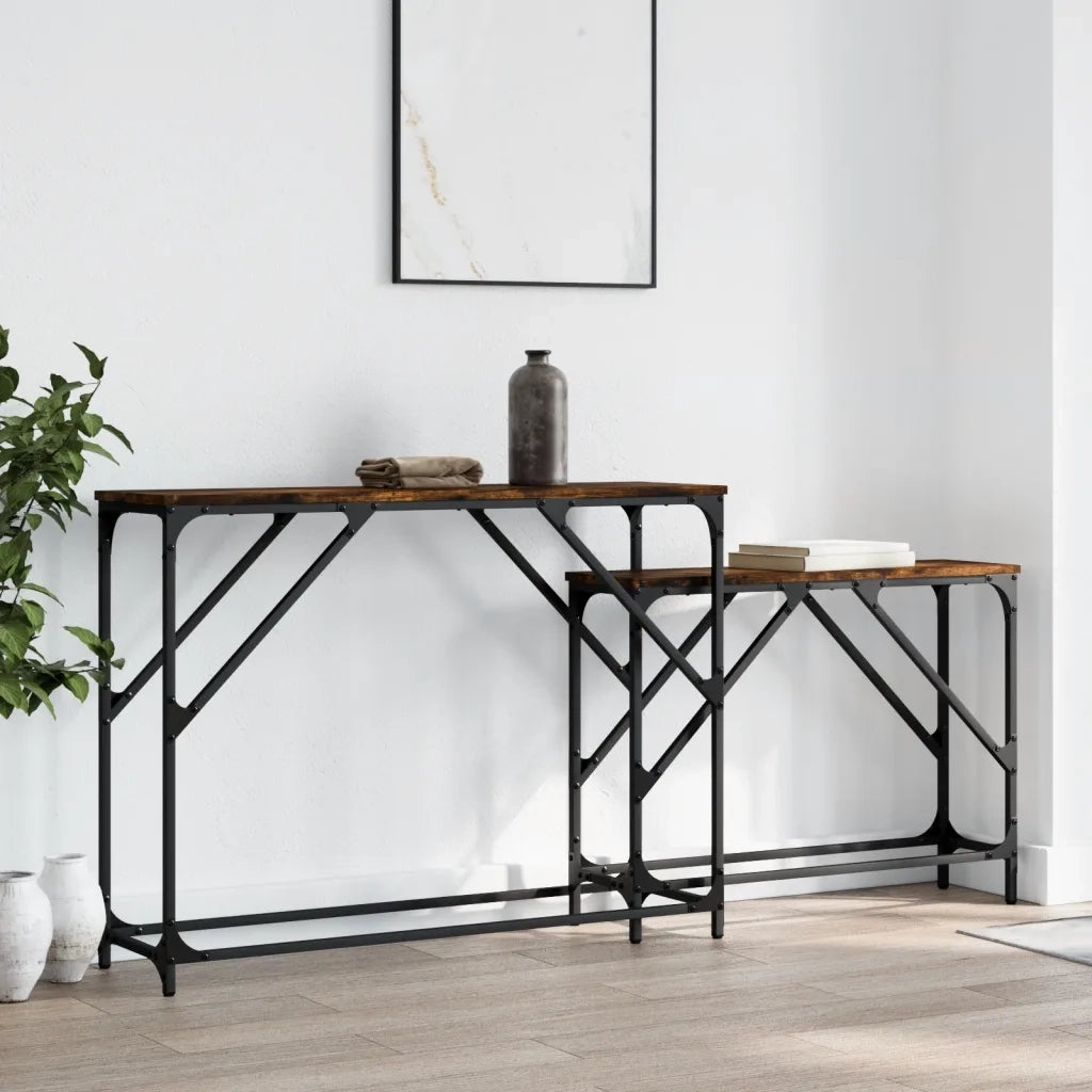 Tavoli Consolle | Tavolo d'Ingresso Impilabili 2 pz Rovere Fumo Legno Multistrato