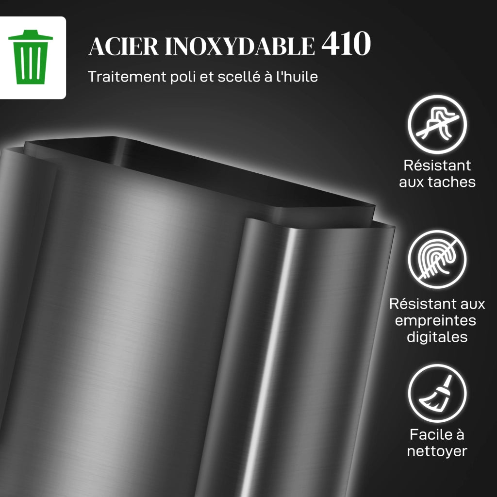 Cestino per rifiuti da cucina 2 scomparti 60L ¨C zephmum ¨C acciaio inox nero 47.7x37.5x66.8cm