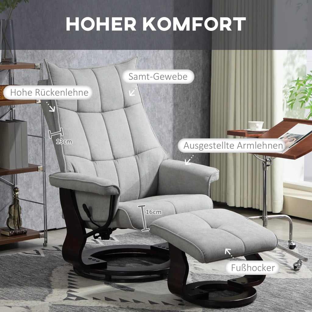 Poltrona Relax Girevole con Poggiapiedi in Velluto ¨C Zephmum ¨C Grigio