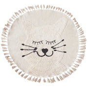 Tappeto Beige Cotone ø 120 cm Rotondo Decorativo Gatto Motivo Nappe Stile Boho Soggiorno Bambini Camera dei bambini