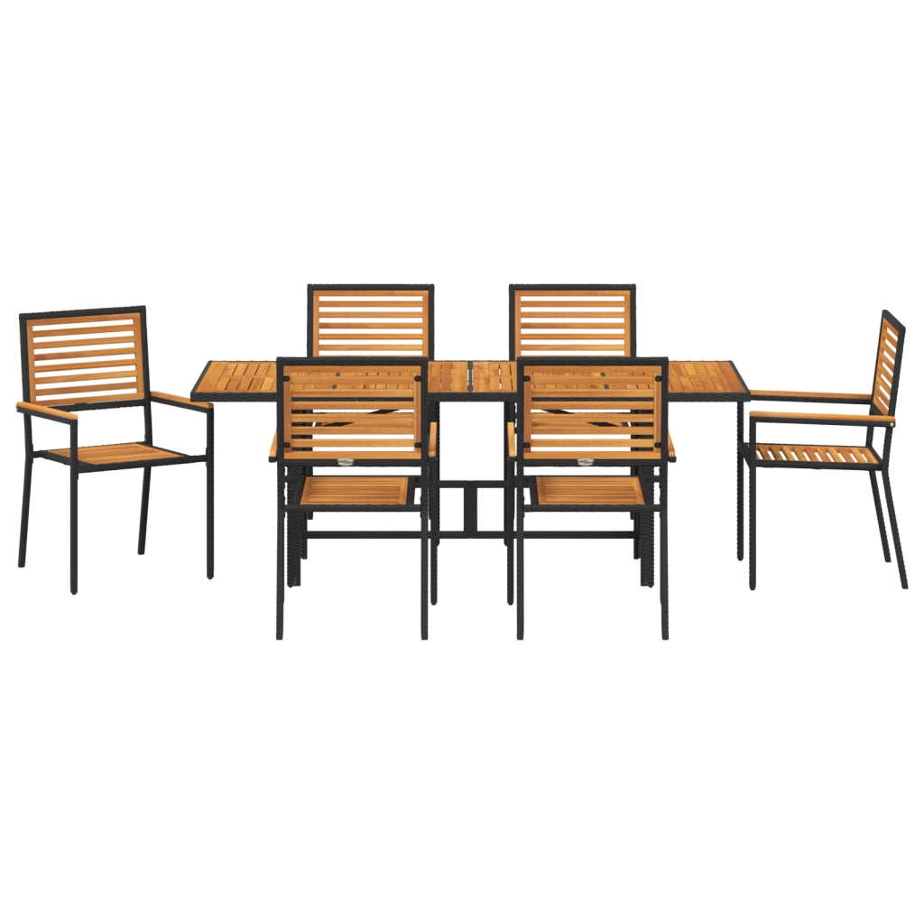 Set da Pranzo da Giardino  7 Pezzi Nero Polyrattan Acacia