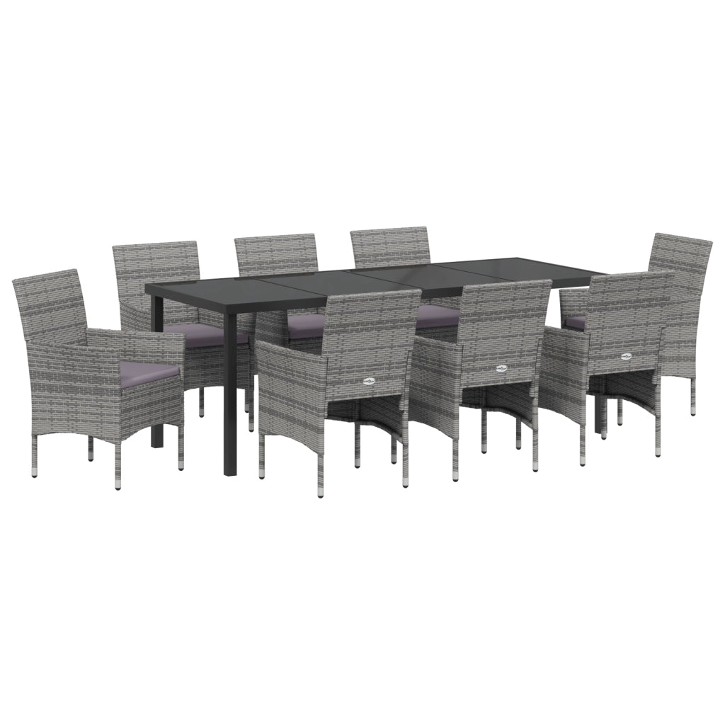 Set da Pranzo da Giardino 9 Pezzi Grigio Polirattan