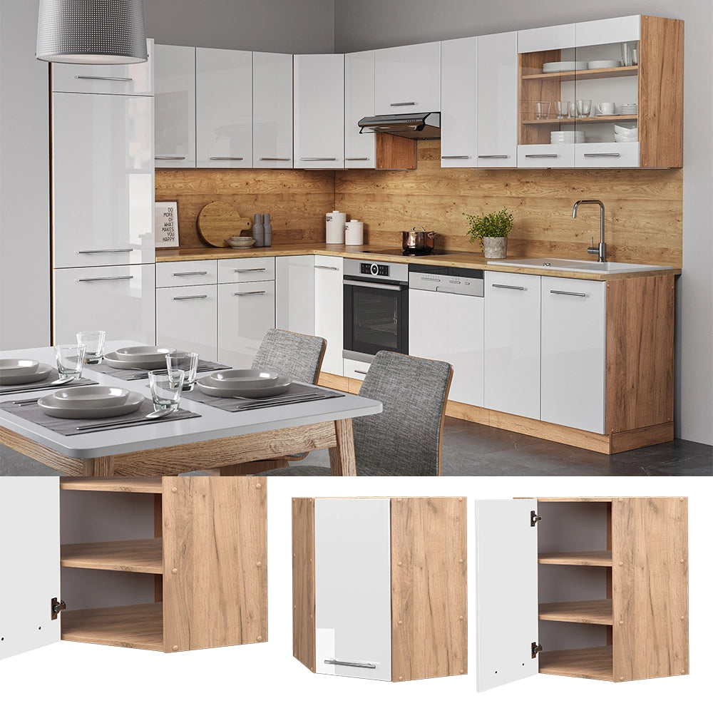 Mobile angolare da cucina Fame-Line Bianco lucido/Rovere dorato 57 cm Vicco