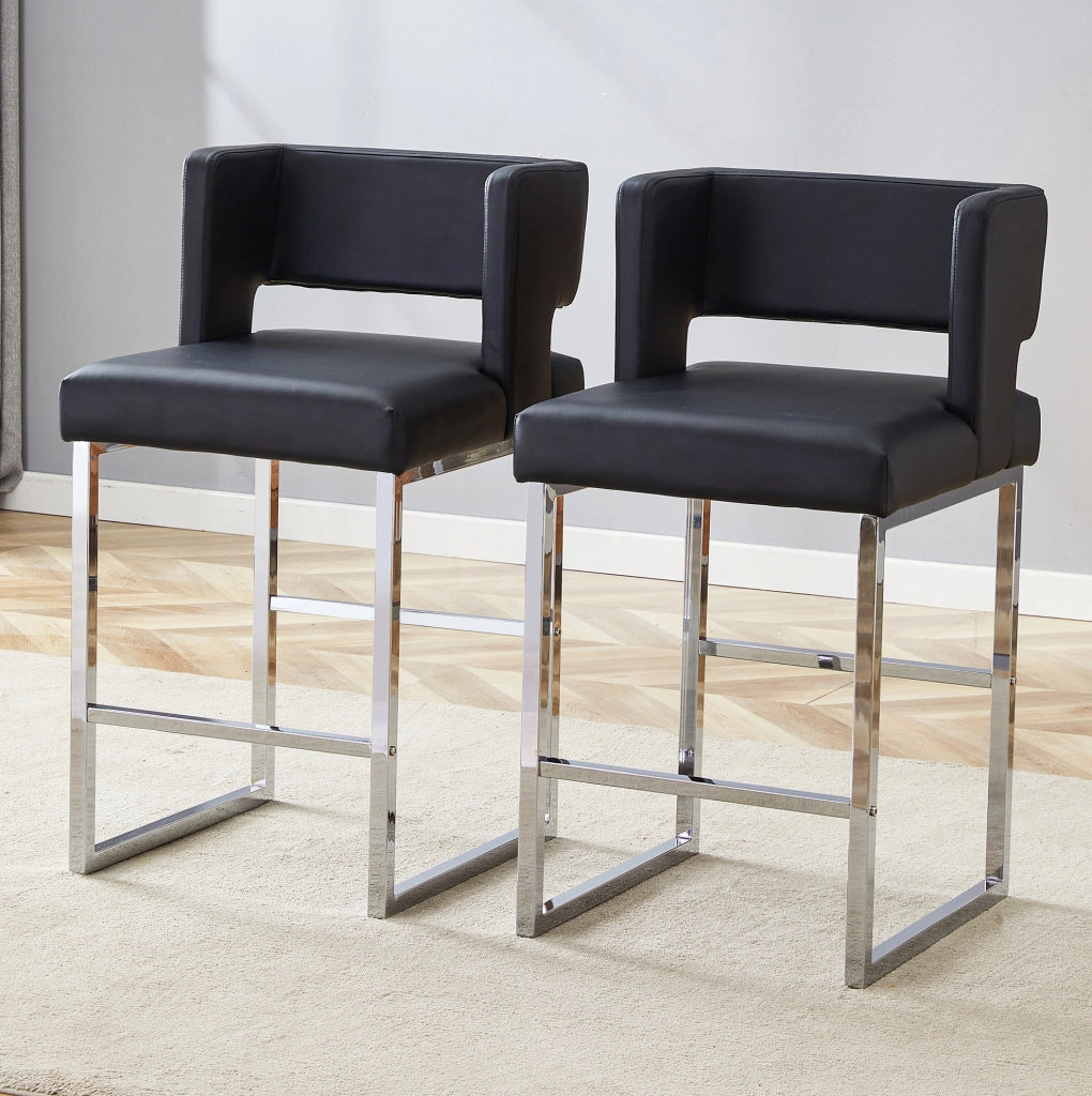 Sgabello da bar 91.4 cm con seduta imbottita in PU; gambe in metallo; nero e argento