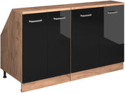 Set di mobili sottotetto Rion, Nero lucido, 140 cm Set di 2 carcasse armadio profondità 60 cm, adatto per il salvaspazio sotto tetti spioventi