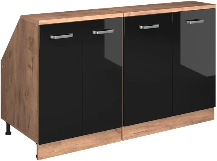Set di mobili sottotetto Rion, Nero lucido, 140 cm Set di 2 carcasse armadio profondità 60 cm, adatto per il salvaspazio sotto tetti spioventi